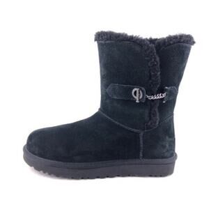 UGG Black Suede Ankle Booties with Chain Detail